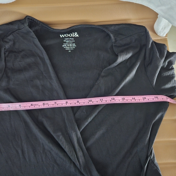 WOOL& Ellie Merino Wool Midi Faux Wrap Dress Black - Picture 5 of 7